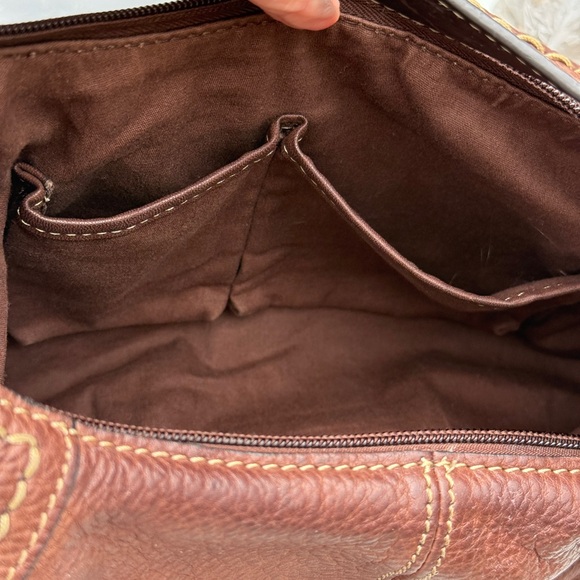 FOSSIL Chocolate Brown Pebbled Leather Mini Hobo Shoulder Bag Boho - Picture 14 of 15